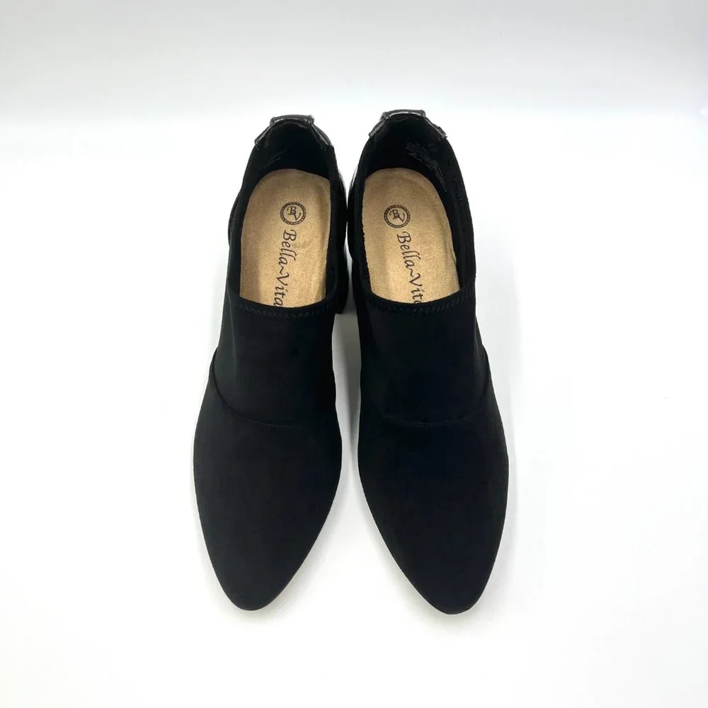 6.5WW 6.5 EXTRA WIDE Bella Vita Black Faux Suede Croc Block Heels Shooties Pumps